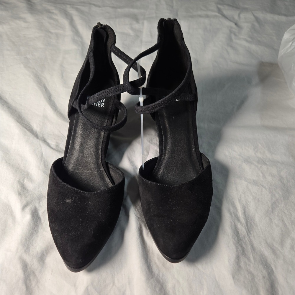 Eileen Fisher Tilda Black Suede Wedge Pumps Ankle Strap Shoes Womens 7 M070